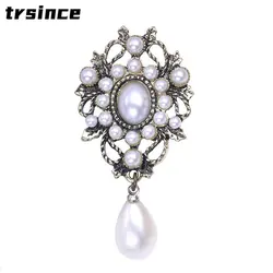 Vintage Silver Color Pearl Brooch Women Charm Water Drop Pendant Wedding Clothing Jewelry Pin Accessories Corsage for Lady