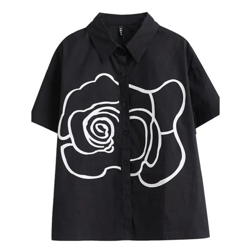 GetSpring قميص نسائي 2025 لربيع وصيف جديد بسيط حلو بأكمام قصيرة بلوزة بيضاء وسوداء موضة كل مباراة بلوزات غير رسمية فضفاضة