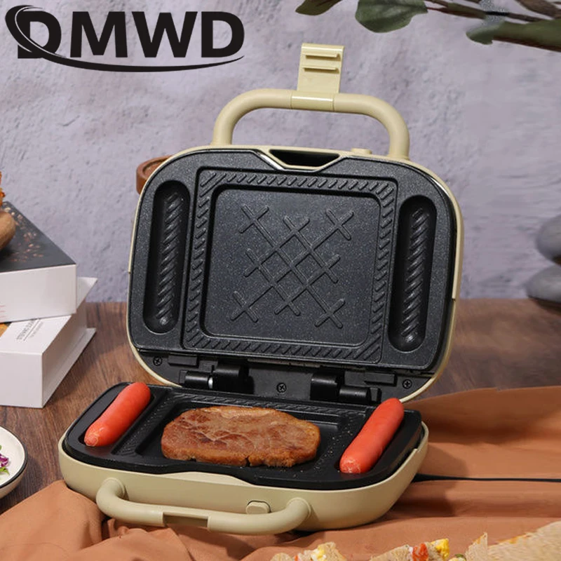 DMWD Multifunctional Sandwich Machine Hot Dog Sausage Machine Double-Sided Heating Frying Pan Panini Toaster Breakfast Machine