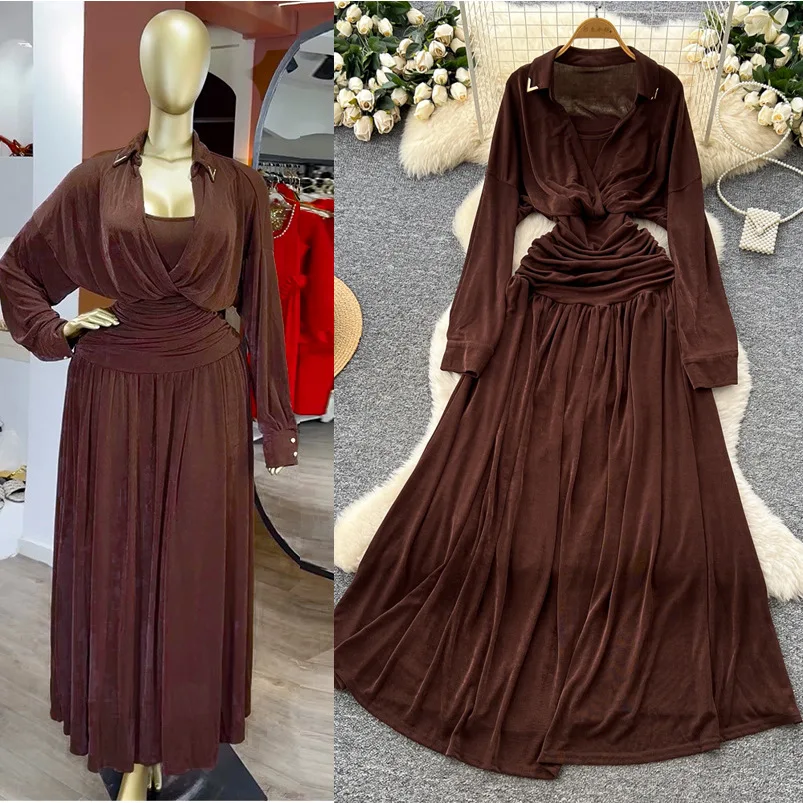 

Long Dress Women Dresses Sexy Vestidos Y2k Streetwear V Neck Full Sleeve Tight Waist Elegant Splice Party Night Work Autumn