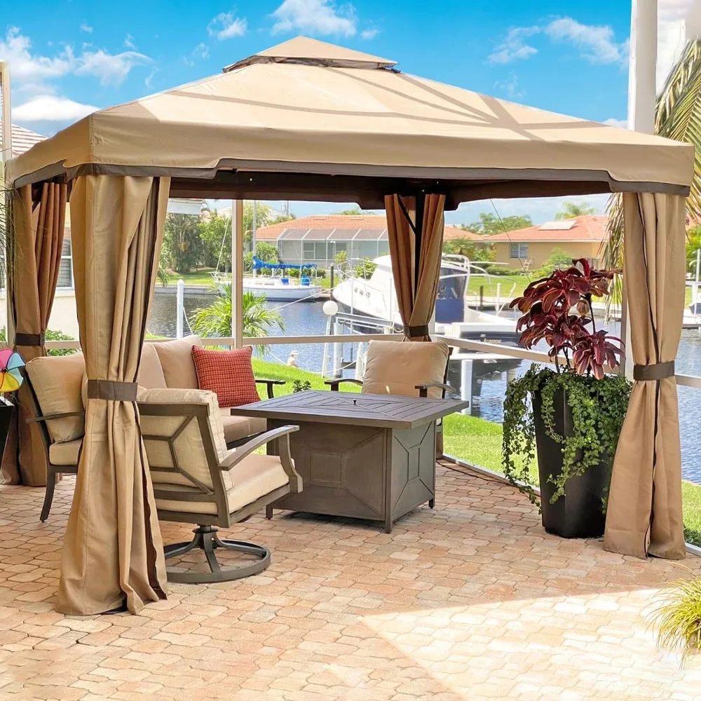 

10 X 10 FT Canopy, Patio Iron Frame Garden Permanent Gazebo with Vented Soft Canopies and Mosquito Netting, Canopy