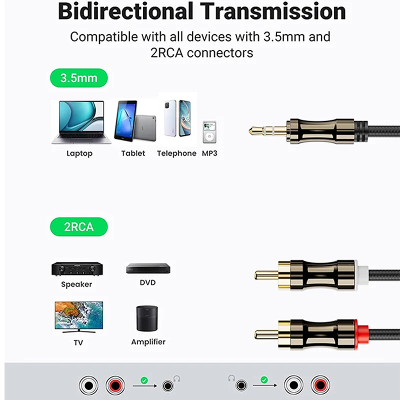 RCA Cable Jack 3.5mm to 2 RCA Aux Cable Male Splitter Audio Wire for Edifer Home Theater TV PC Amplifiers DVD Speaker Cord 3m 5m