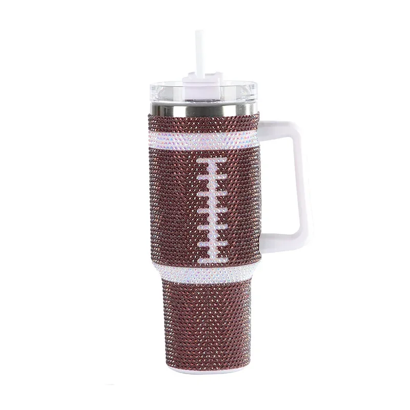 Hot-Selling Plastic Drill Vacuum Cup Stainless Steel Diamond 40Oz Cup Handle Stainless Steel Straw Thermal Insulation Cup