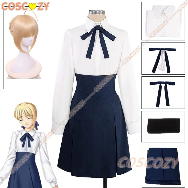 

CosplayAnime Game Fate/stay night Artoria Pendragon Saber Cosplay Costume Wig School Uniform Outfits Headwear Stockings Set for