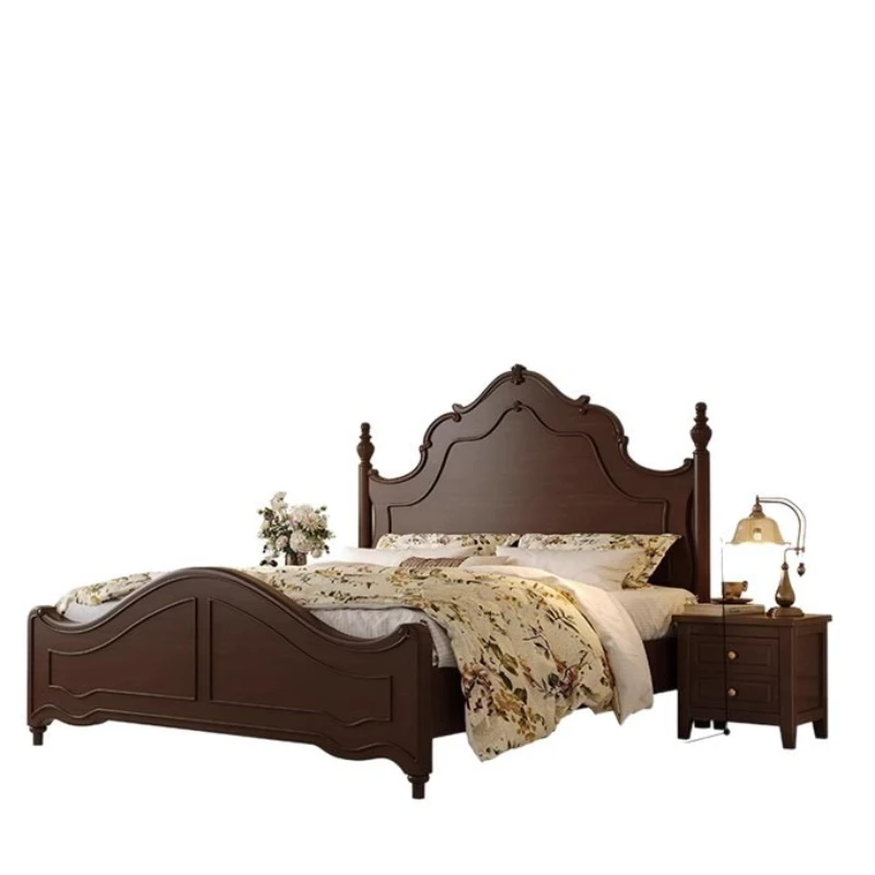 

New Chinese-style solid wood bed, simple wave ripple bed, soft retro storage