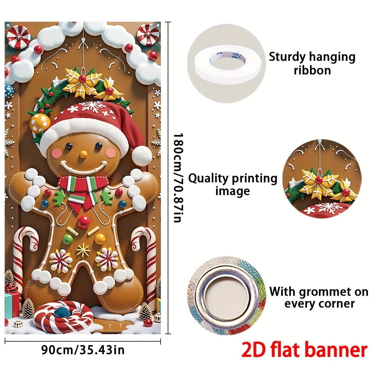 قطعة واحدة من لوحة باب بطابع عيد الميلاد، تصميم رجل الزنجبيل اللطيف مع قبعة سانتا وعصب الحلوى، مثالي لتزيين المنزل في العطلات #5