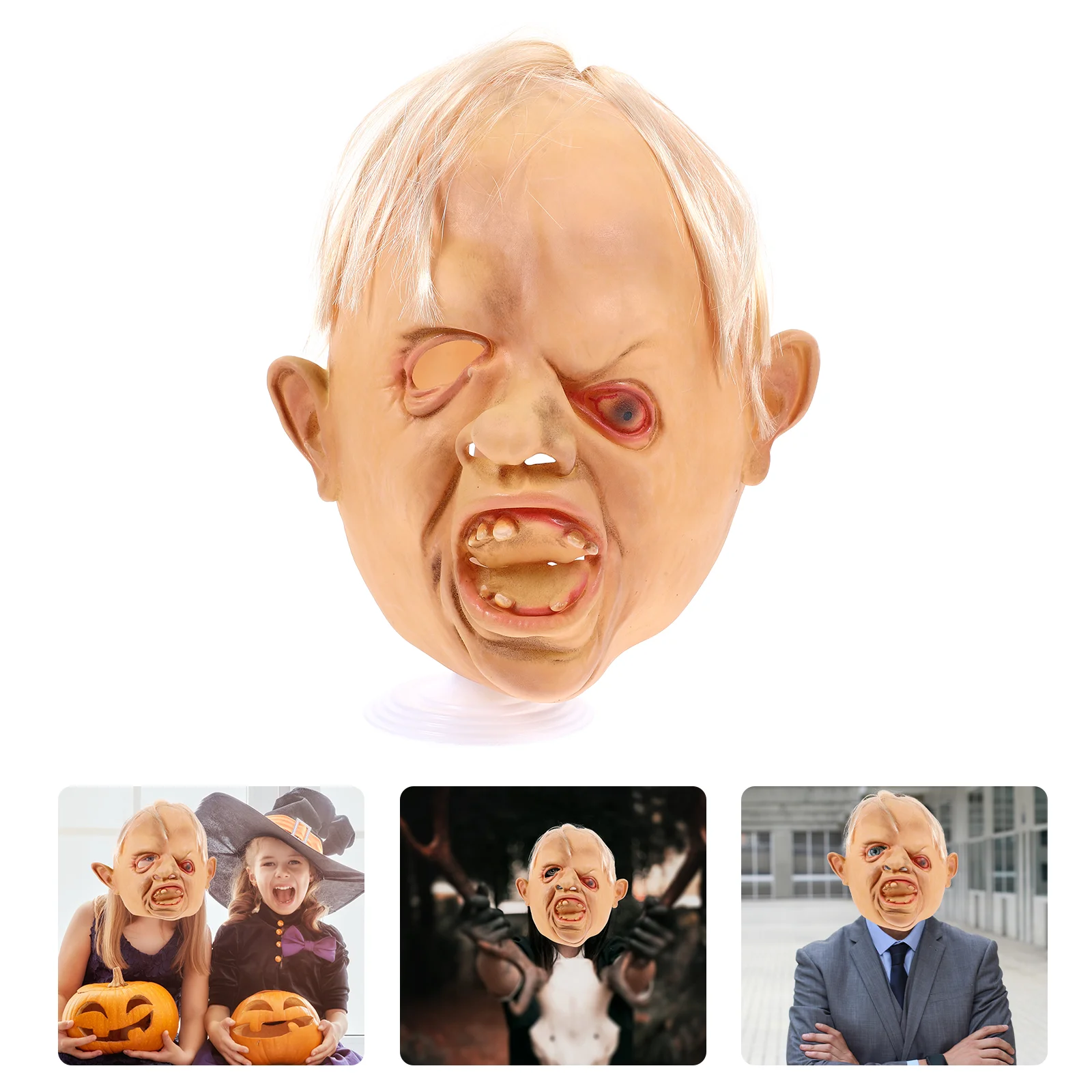 Halloween Squint Funny Breathable Decorate Simulation Non-deformation Horror Man Party Costume Head