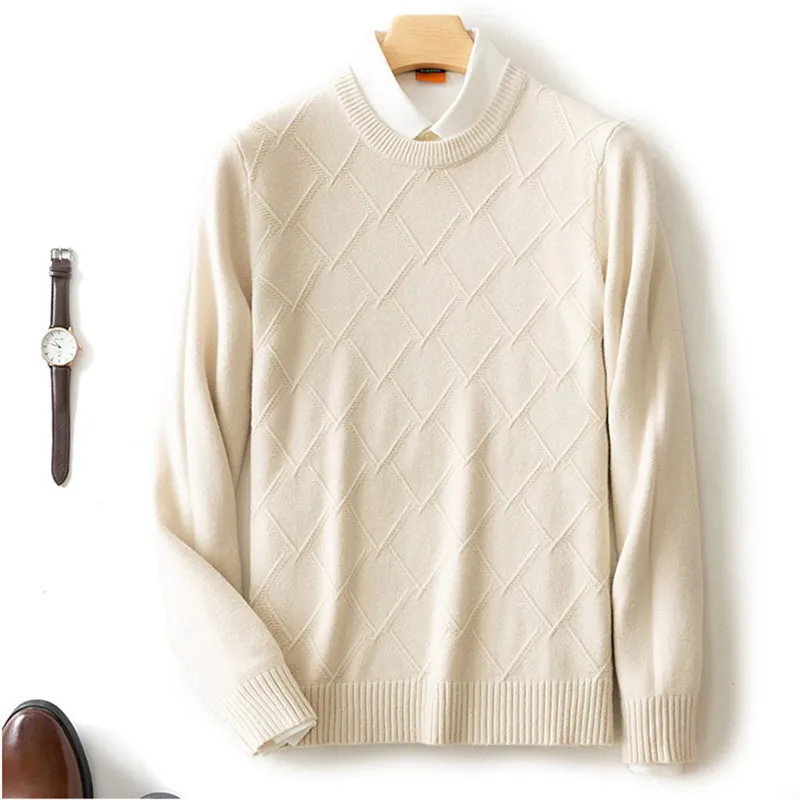 

Men's 100% Soft Wool Cashmere Sweater O-Neck Pullover Knit Sweater Autumn Winter Long Sleeve High-End Jumpers Thick Tops