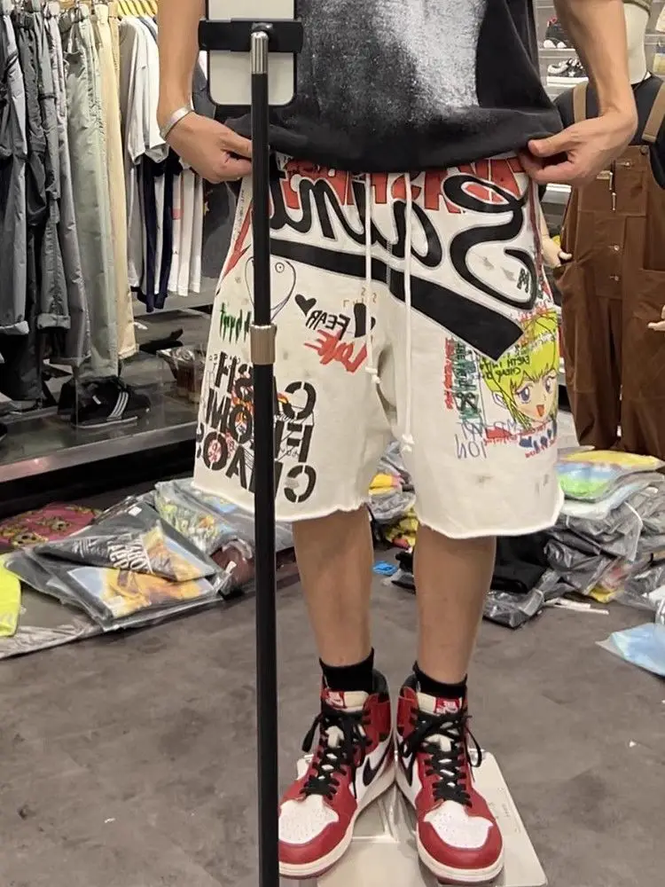 Vintage 2000s Shorts Summer New Style Youth Trend Loose Casual Printed American Style Five-inch Sports Pants Men Clothing