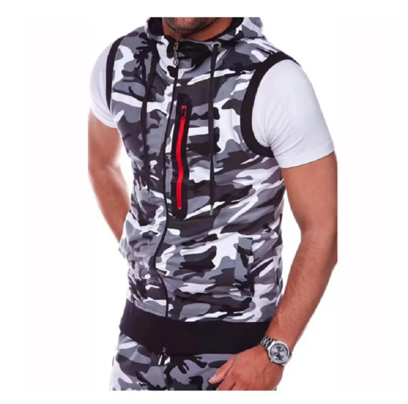 2025 Mens Sleeveless Hoodies Fashion Casual Zipper Hooded Sweatshirt Men bodybuilding tank top sporting Shirt waistcoat vest gym