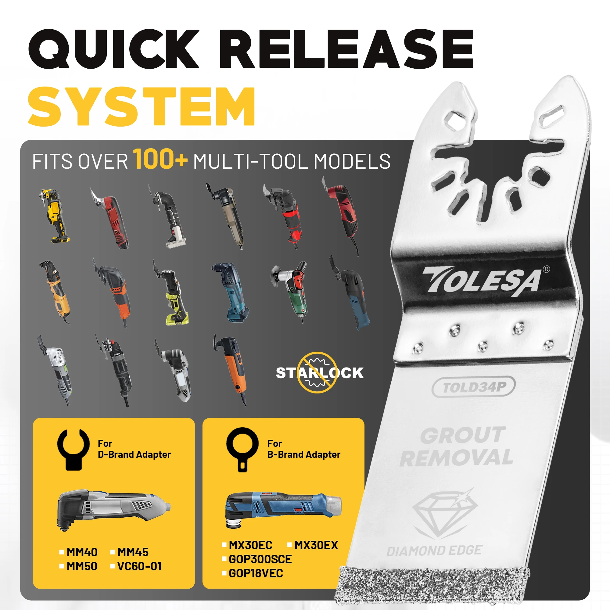 مجموعة شفرات المنشار المتأرجحة الماسية من TOLESA شفرات متعددة الأدوات لقطع الماس المتأرجحة لإزالة الجص، هاون نظيف 3 قطع