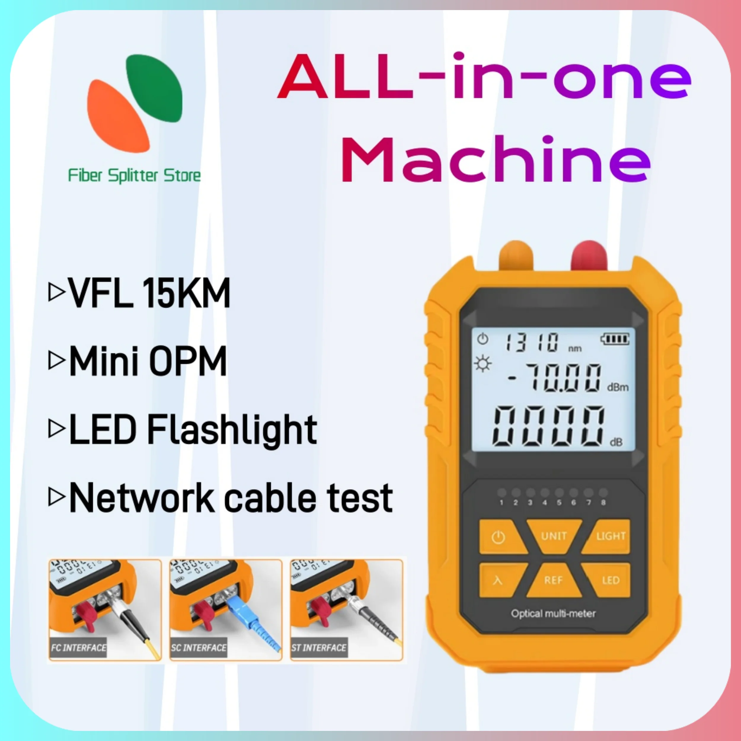 All in one machine, VFL mini optical attenuation tester ceramic core all in one machine optical power meter 1 piece FC SC ST