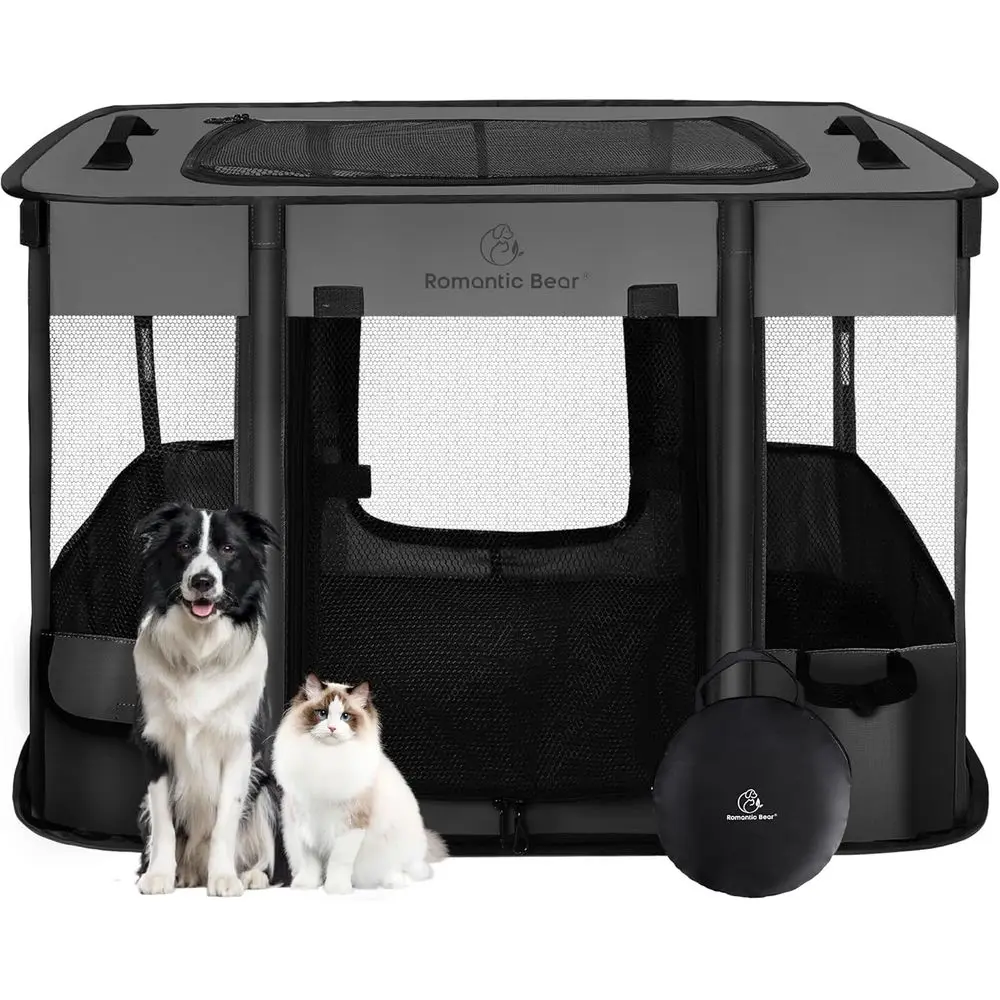 

Portable Pet Playpen for Dogs and Cats, Water-Resistant Shade Cover, Suitable for Indoor, Outdoor, Travel, and Camping with Carr