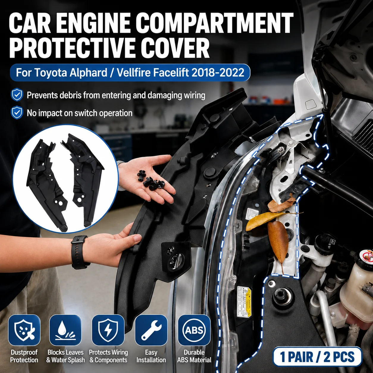 Car Engine Bay Protective Cover For Toyota Alphard Vellfire 30 Series 2018-2023 Facelift Dustproof ABS Trim Engine Bay Cover