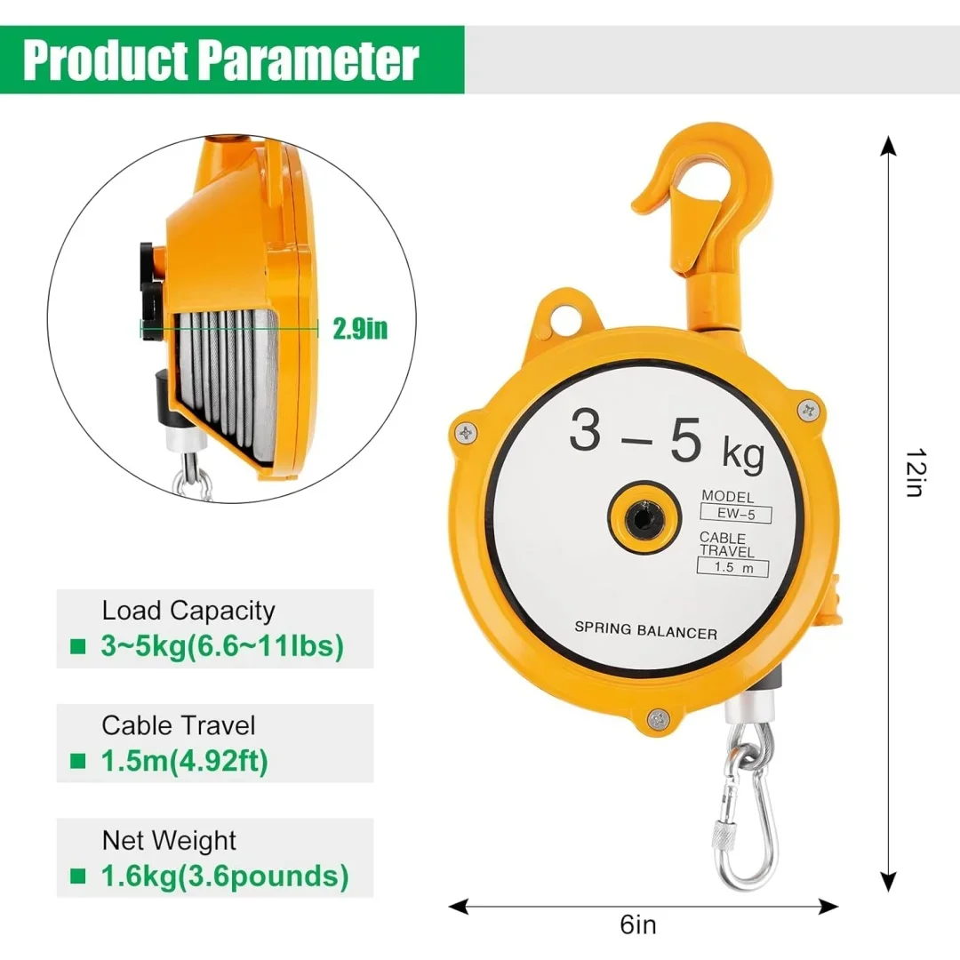 Retractable Spring Balancer 3~5kg Hanging Tool Spring Balancer Balancer Retractor 1.5m Wire Rope Hanging Holding Equipment