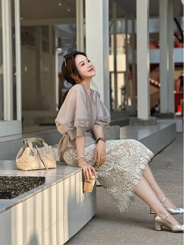 

PINZIKO Premium Rabbit Advanced Rayon Lyocell Lace Casual irt Women Summer ort Sve T-irt Comfortable Breathable