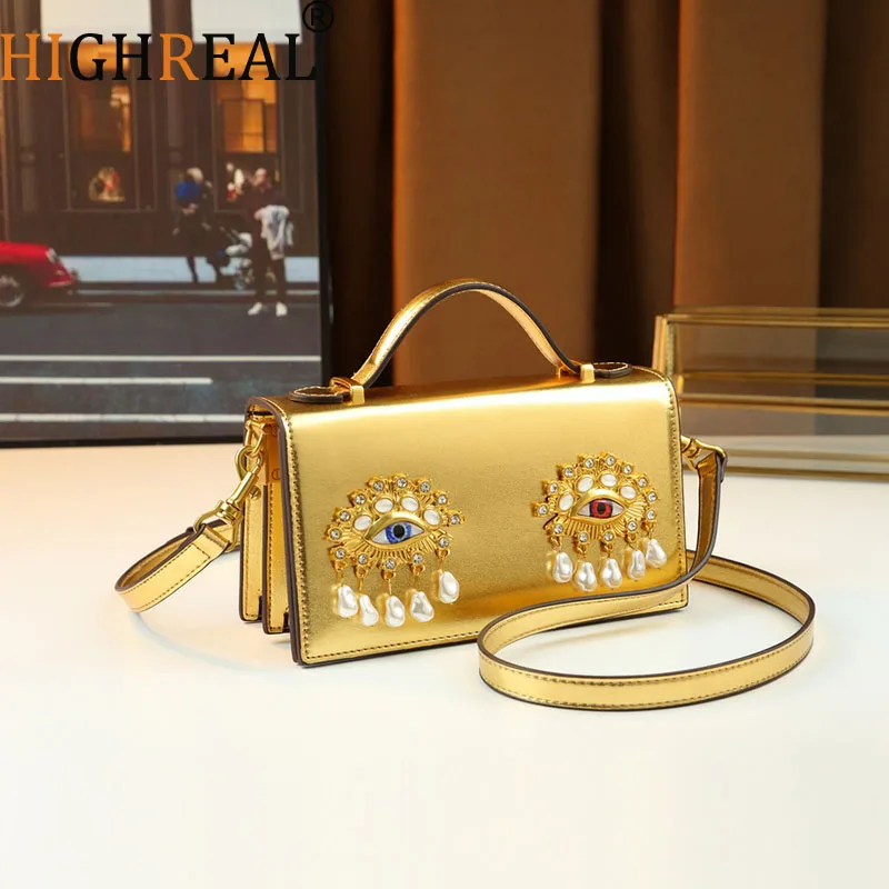 Retro 3D Jewelry Eyes High-end Single Shoulder Crossbody Bag Popular Creative Small Square Bag Women's Pu Leather Handbag