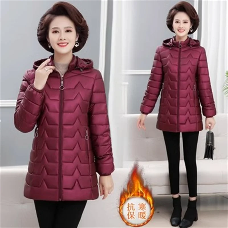 Women Korean Medium Length Bright Cotton Jacket Thickened Down Cotton Jacket Slim Hooded Cotton Jacket Female Winter Warm Jacket