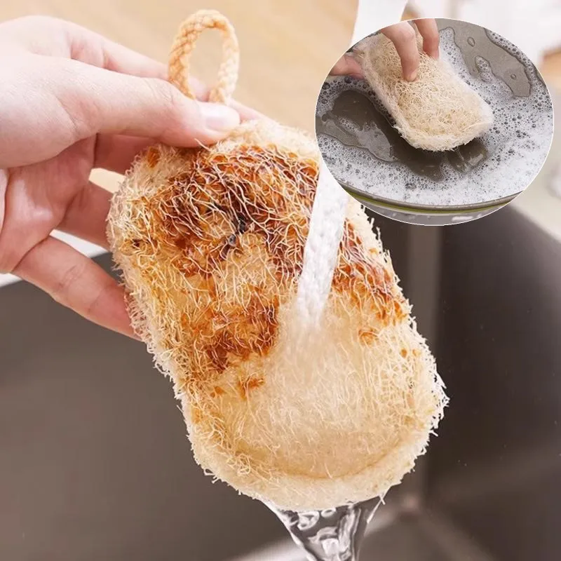 Toalla de cocina de Luffa Natural, paño de lavado, esponja de esponja, almohadilla exfoliante, olla para platos, eliminación de manchas de aceite, herramientas de limpieza de cocina, 6 uds.