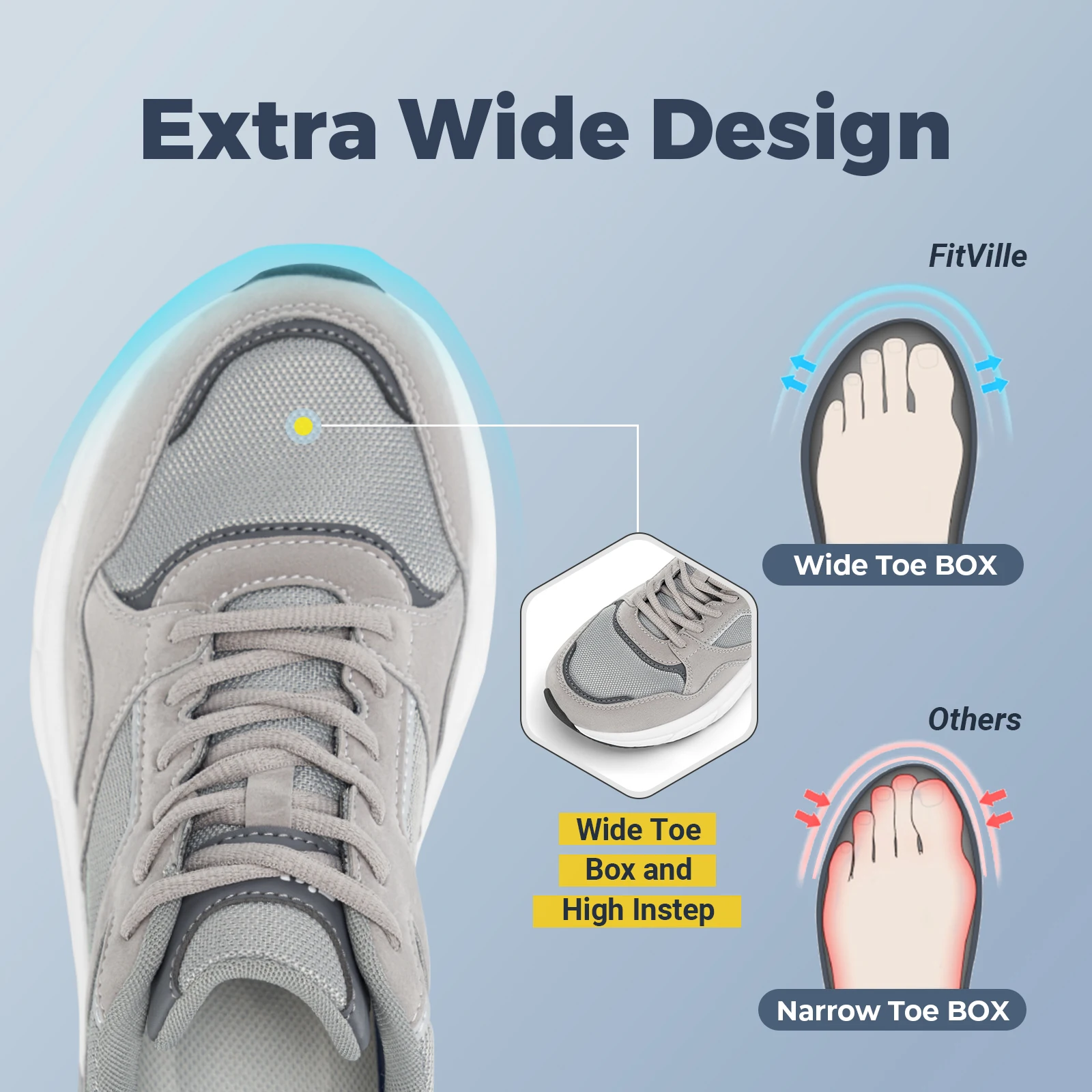 FitVille Wide Design Sneakers Men Shoes Sport Mesh Trainers Lightweight Baskets Femme Running Shoes Outdoor Athletic Shoes Men