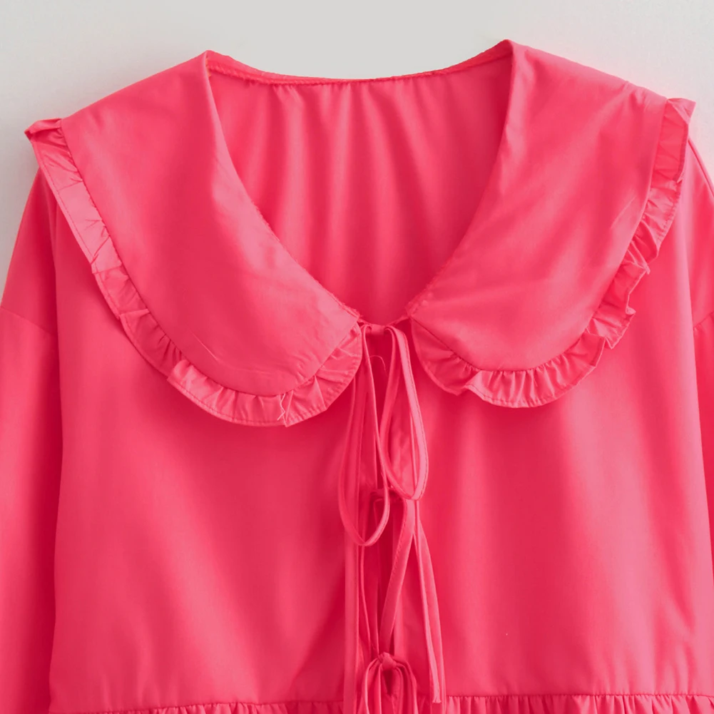 المرأة الدانتيل يصل البلوزات طويلة الأكمام ، قمم أنيقة ، قمصان أحادية اللون ، الصيف