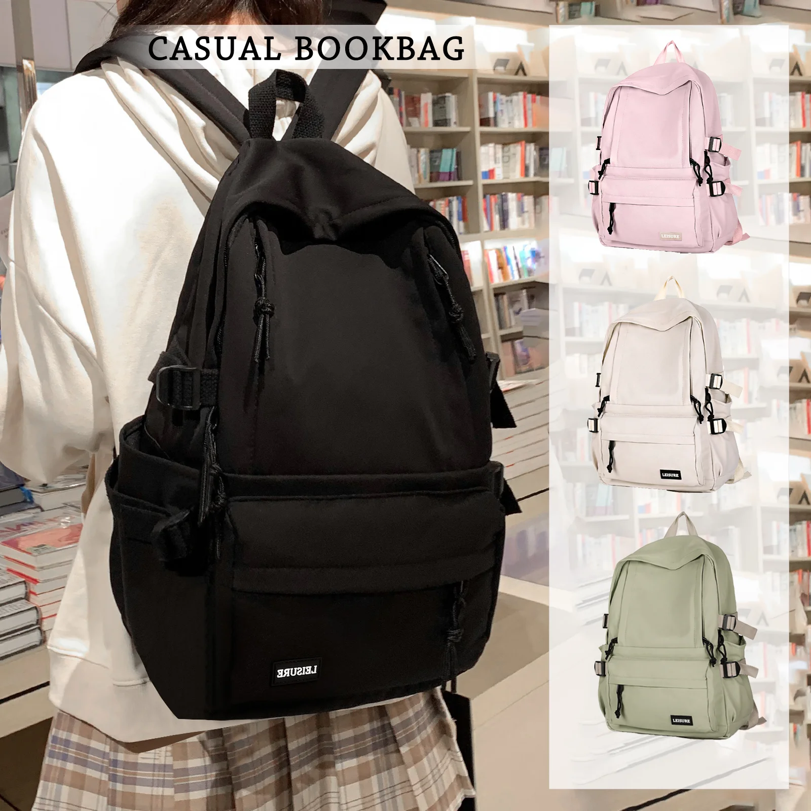 

Solid Color School Backpack for Women Men, Multi-pocket Casual High School Girls Boys Laptop Backpacks, Lightweight Cute Bookbag