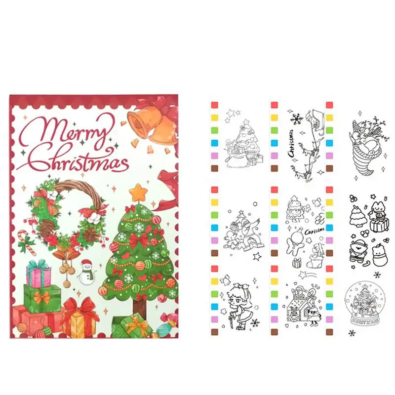Libro de colorear navideño para niños, libro de arte de papel resistente al agua con bolígrafo para manualidades de arte navideño, suministros de Navidad a prueba de decoloración
