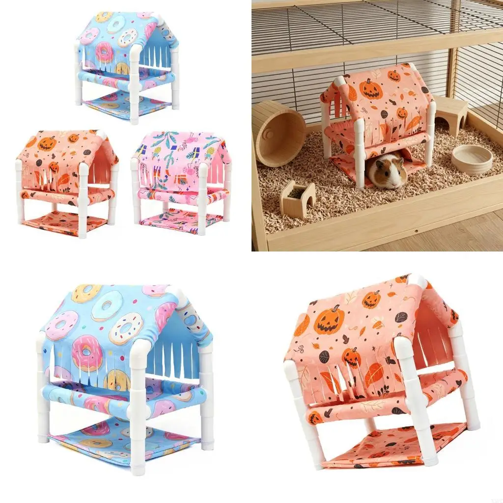 Small Pet Hideaway Tent Detachable Hamsters Bunk Bed Portable Foldable Pet Tent For Cleaning Rodents Accessories X3UC
