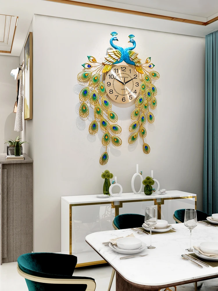 

Large Peacock Wall Clock Living Room Modern Simple Home European Style Mute Quartz Clock Phoenix Creative Clock Wall Watch Metal
