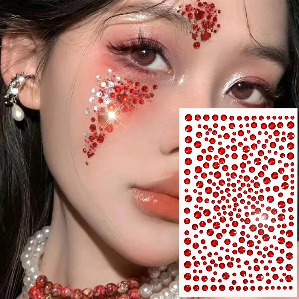 

1PC 5D Music-Festival Party Red Face Rhinestone Sticker Self-adhesive Mixed Red Tattoo Sticker Masquerade Sexy Red Diamond Decal