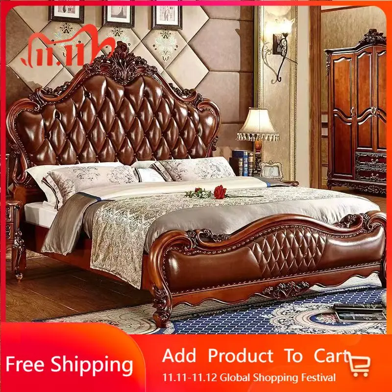 

Vintage Frame Luxury Bed Aesthetics Fashionable Soft Design High Quality Apartment Bed Simple Wedding Cheap Muebles Furniture