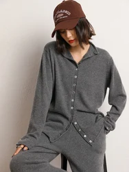 New Women's 100% Goat Cashmere Cardigan Stand-up Collar Sweater Autumn Winter Loose Basic Cashmere Knitwear Korean Fashion