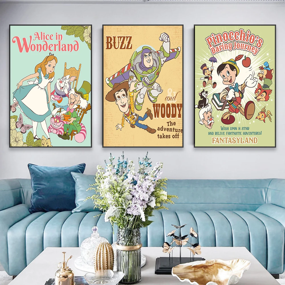 Vintage Disney Poster Toy Story Movie High Quality Prints Disneyland Party Canvas Painting Home Living Room Kids Bedroom Decor