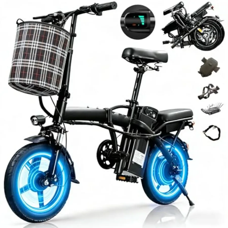 

Adult electric folding bike for urban commuting: aluminum frame, black finish, 550W motor, 23MPH speed, 35-mile range, 48V 12Ah