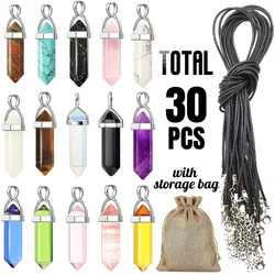 Total 30PCS Multi Color Healing Pointed Chakra Pendants With Hexagonal Bullet Shape DIY Charm for Necklace Jewelry Making