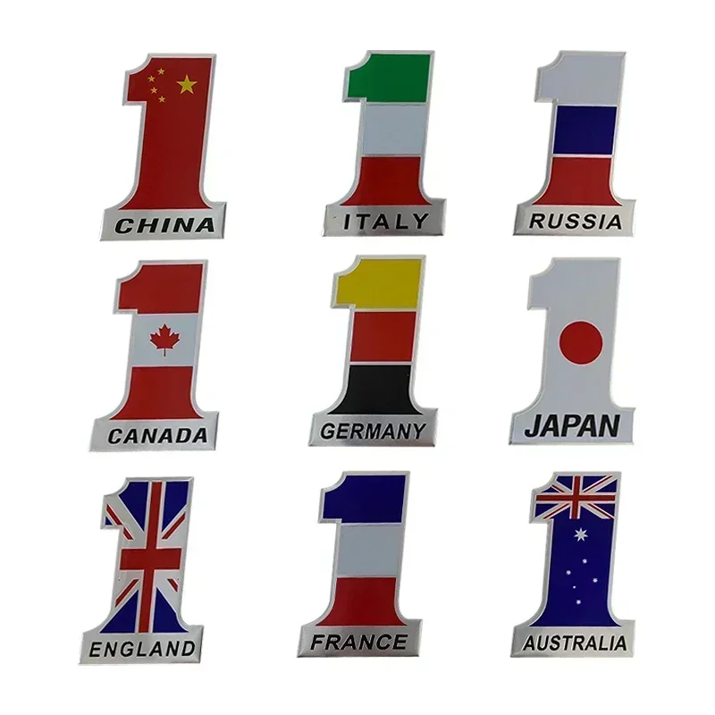 12.2x8.2cm Number 1 Japan Italy England Russia Germany France National Flag Alloy Nameplate Car Fender Side Sticker Decals