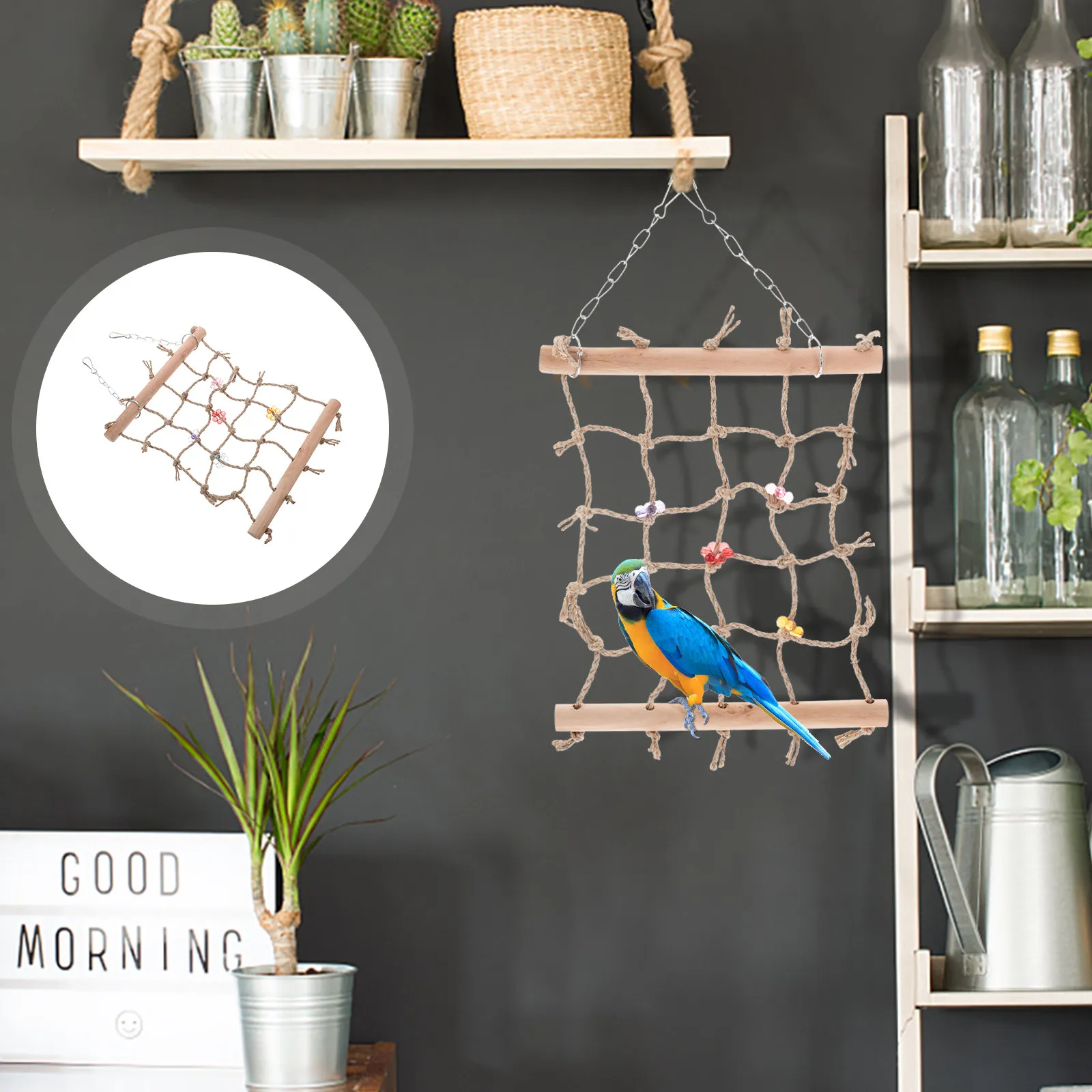 Bird Climbing Net Hanging Ladder Parrot Chewing Plaything Cage Accessory Promotes Exercise Fun for Cockatiels Parakeets