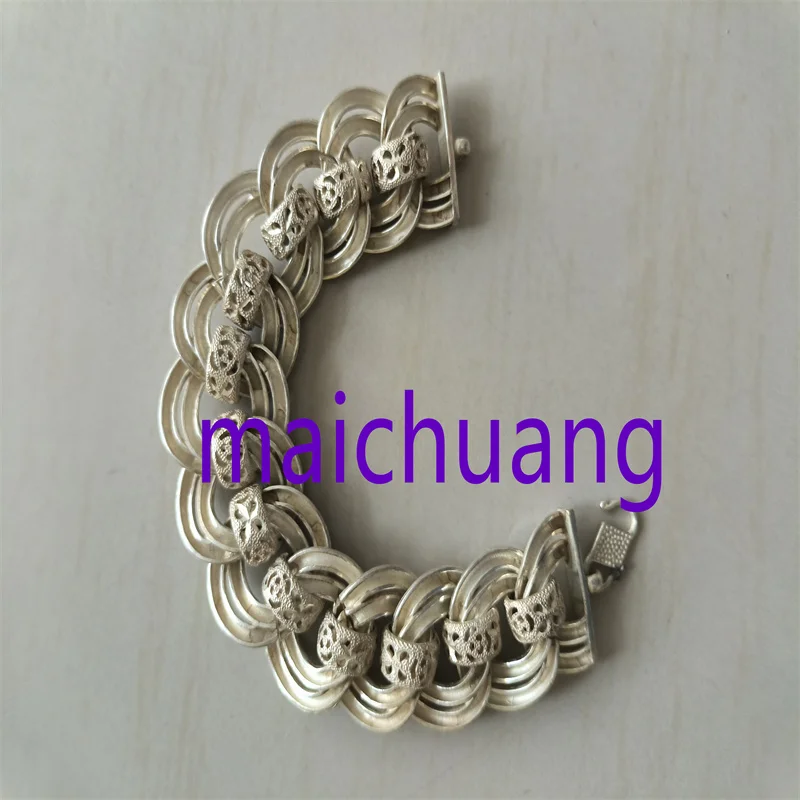 Mai Chuang/ Tibetan Silver Imitate Ancient Widen Hollow Chain Bracelet Men and Women Fashionable Personalized Jewelry Gifts