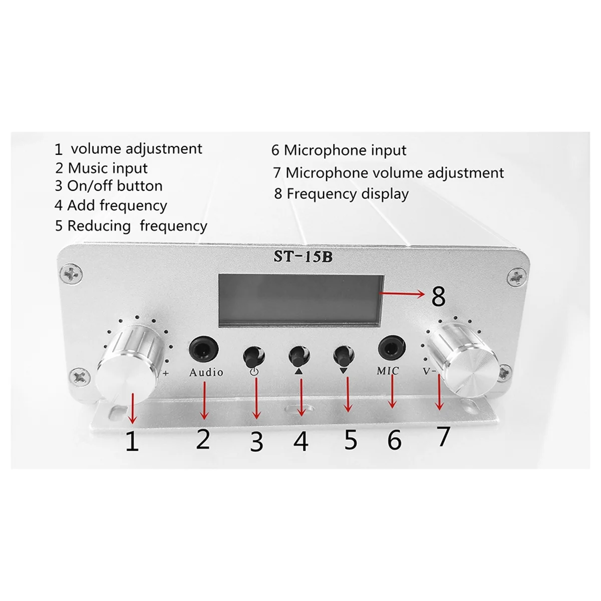 V2 15W 87-108MHZ Only Host BNC ST-15B Frequency Modulation Broadcast Transmitter RF FM Stereo Transmitter