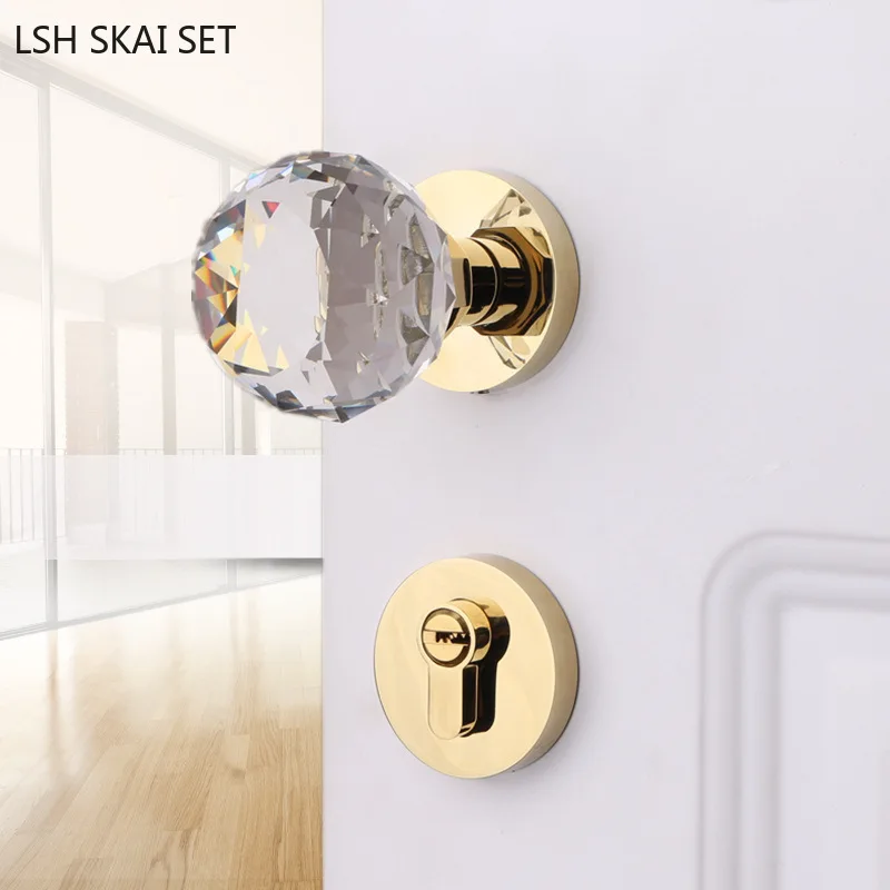 Imagem -03 - Maçaneta da Porta com Fechadura e Chave Requintado Crystal Handle Ball Lockconjunto Quarto Mute Security Door Lock Household Hardware