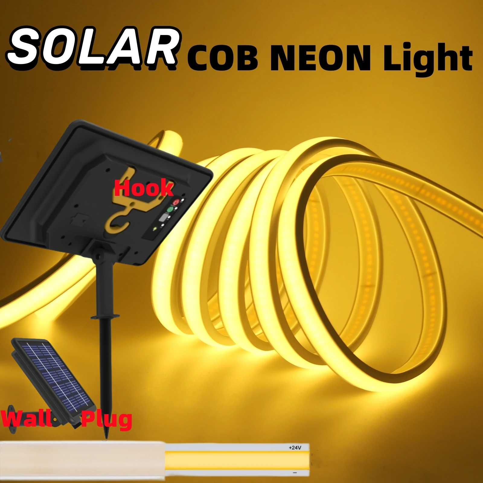 

24V COB Solar Neon Light Strips 320LEDs/M Self-Adhesive Tape LED Diode Rope IP67 RA90 Dimmable Backlight Cold Natural Warm White