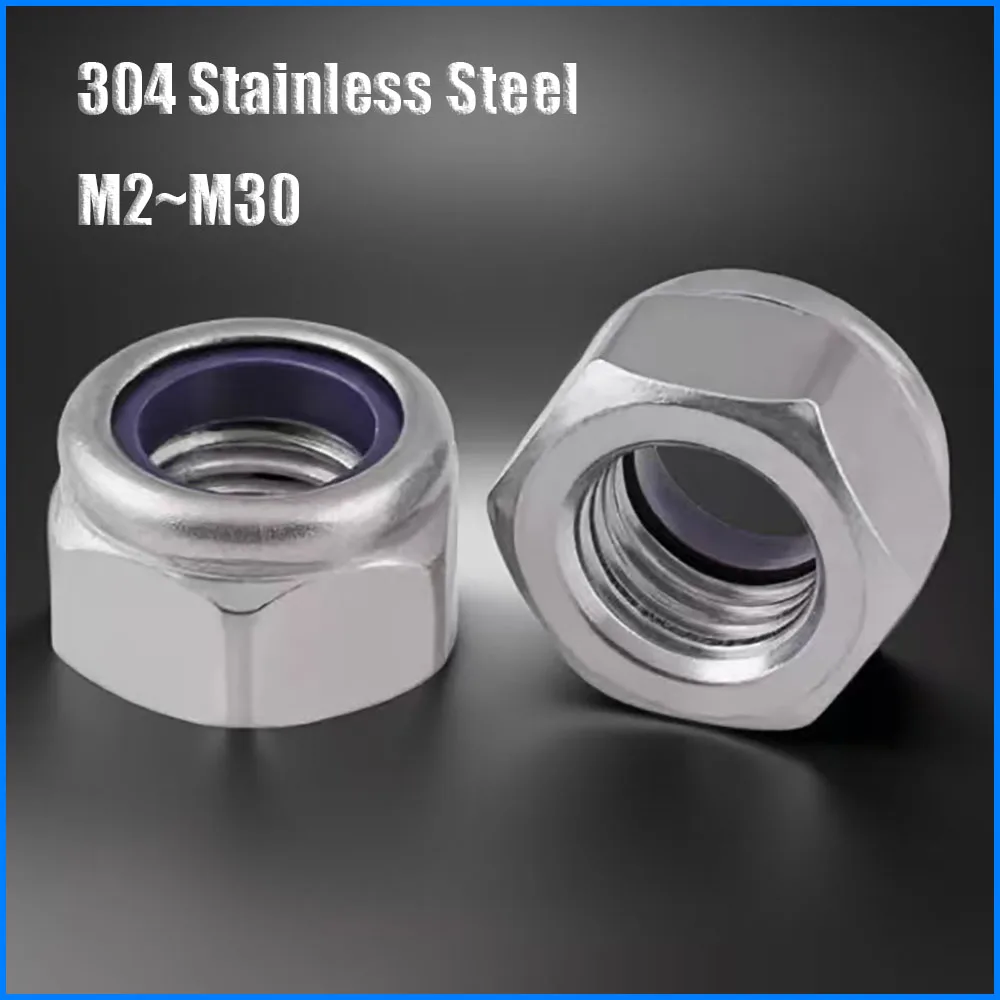 304 Stainless Steel locking Nut Anti Ioosening Nylon Hexagonal Anti Slip Self-Iocking Screw Cap M3M4M5M6M8M10M12