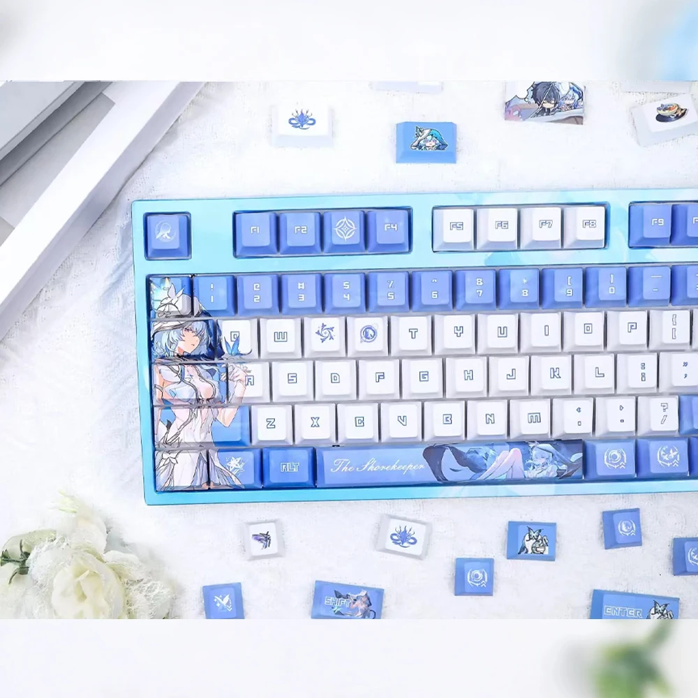 Wuther gelombang Shorekeeper Keycap PBT pewarna sublimasi Cherry Keycaps kartun Anime Game Camellya kunci untuk ANSI 104 108