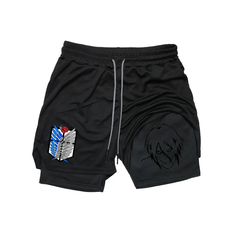 

Men's Double-deck Shorts Gothic Scout Regiment Allen Ye Print Shorts Summer Quick Drying Sports Fitness 2In1 Joggers Beach Short