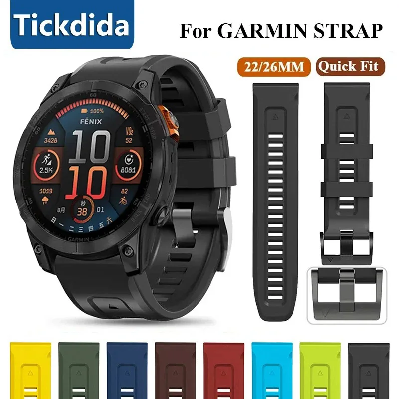 

Quickfit Silicone Band for Garmin Fenix 8 E Fenix 7 7X 6 5X Enduro 3 2 Pro Tactix 7 Pro Watch Strap 26mm 22mm Wristband Bracelet