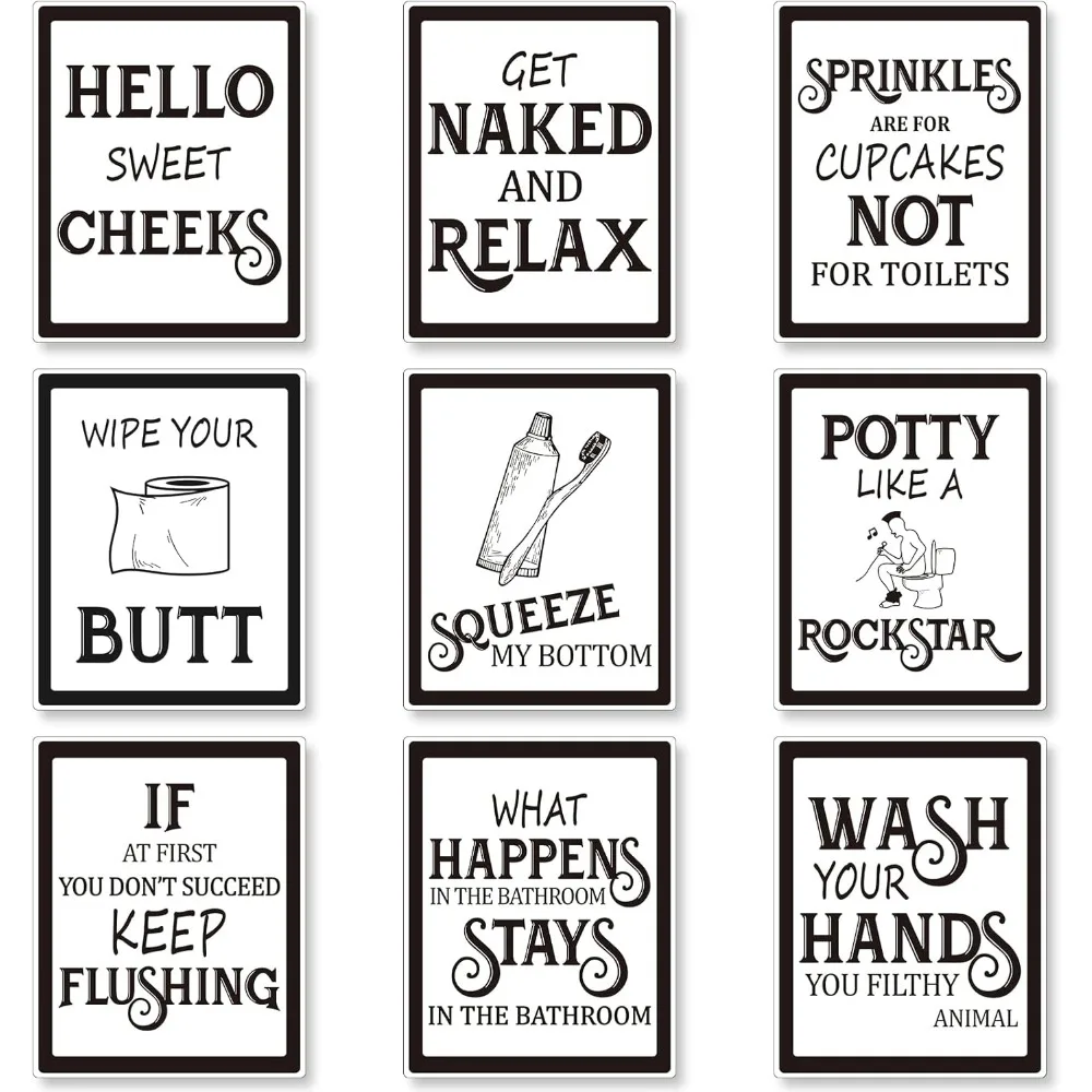 

9 Pieces Bathroom Wall Decor, Funny Vintage Bathroom Signs Washroom Quotes Sayings Art Prints Washroom Posters for Wall