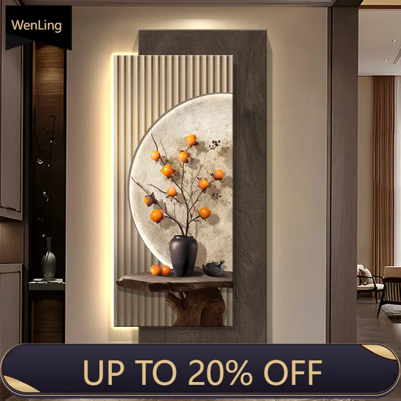 LED Light Three-Dimensional Sandstone Porch Decorative Painting With Light Corridor Hanging Painting New Chinese