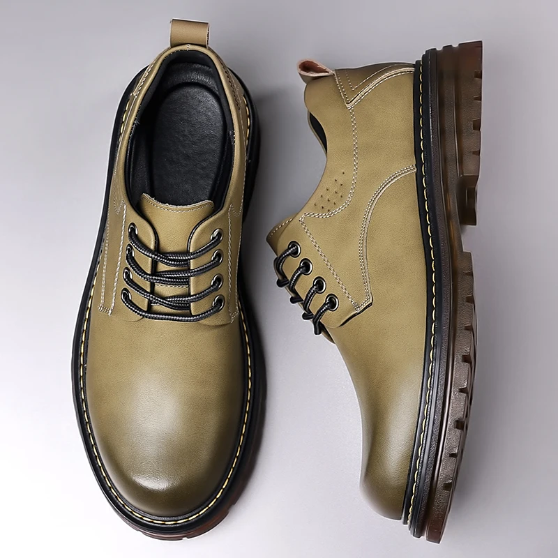 

Повседневная мужская кожаная обувь на толстой подошве. Ретро и модельерские стили. Офисные и досуговые деловые классические туфли для взрослых.