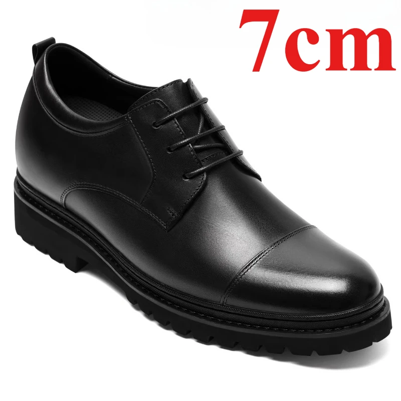 

Genuine Leather Men's Dress Shoes 7/9cm Elevator Breathable Lightweight Comfortable Height Increasing Shoes Wedding Derby Shoes