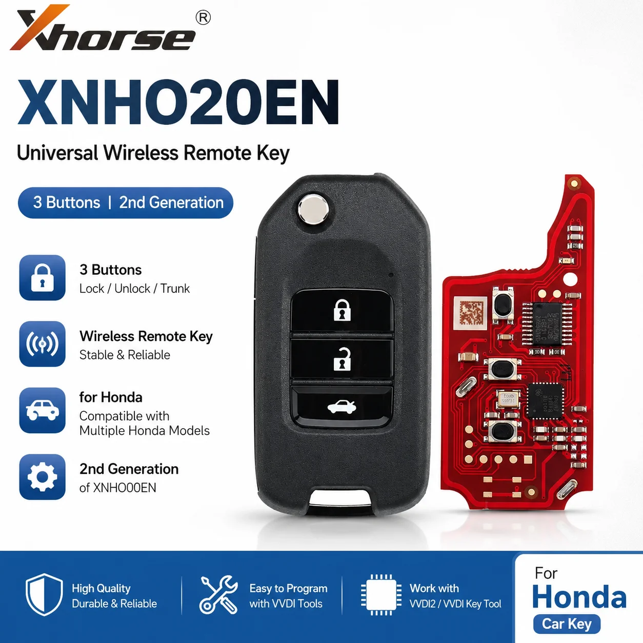 XHORSE XNHO20EN Universal Wireless Remote Key 3 Buttons 2nd Generation of XNHO00EN for Honda Car Key for VVDI2 VVDI Key Tool